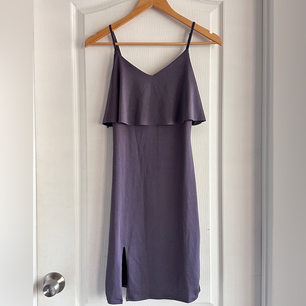Lilac Ruffle Bodycon Dress with Slit